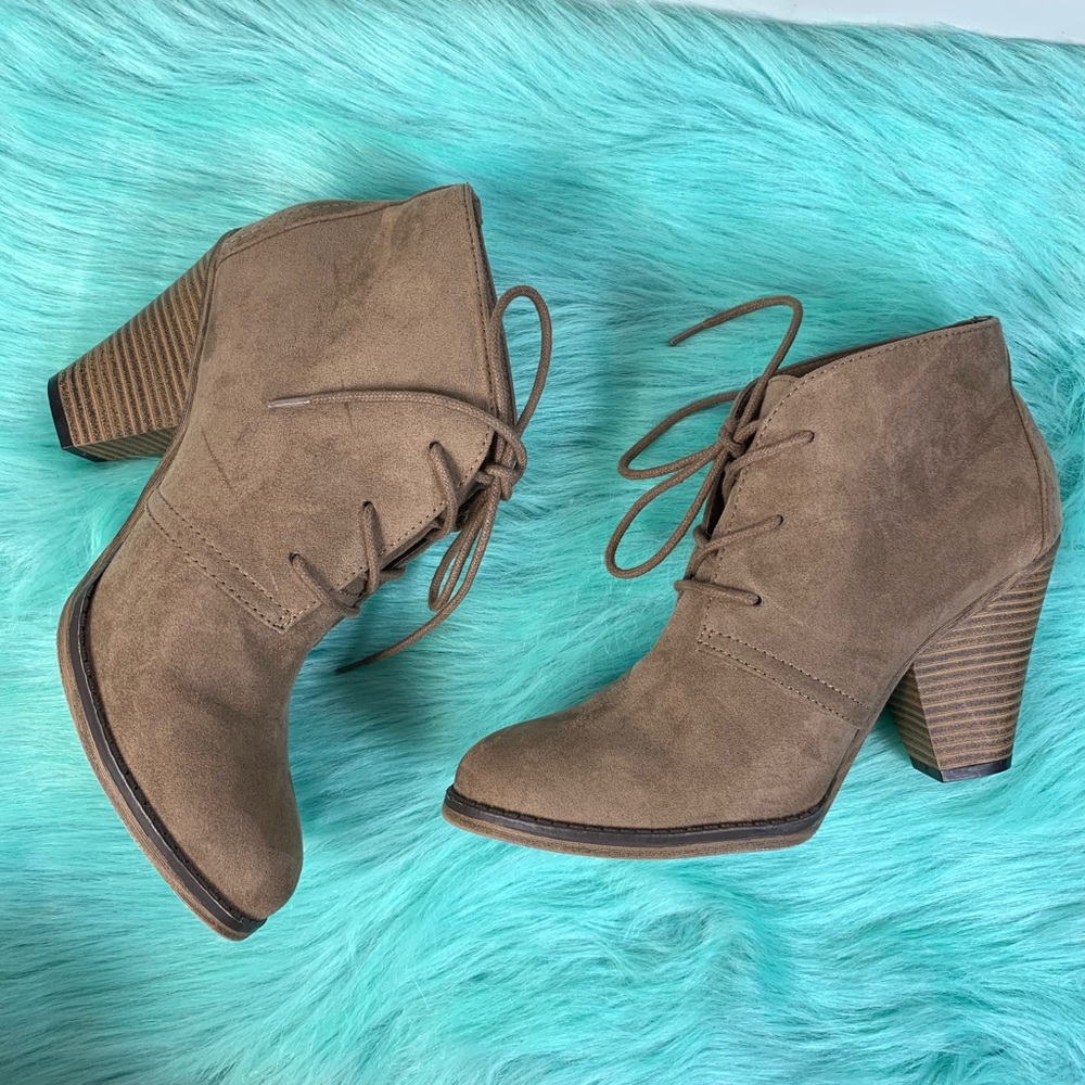 MIA Shayna Soft Faux Suede Lace Up Booties Boots
